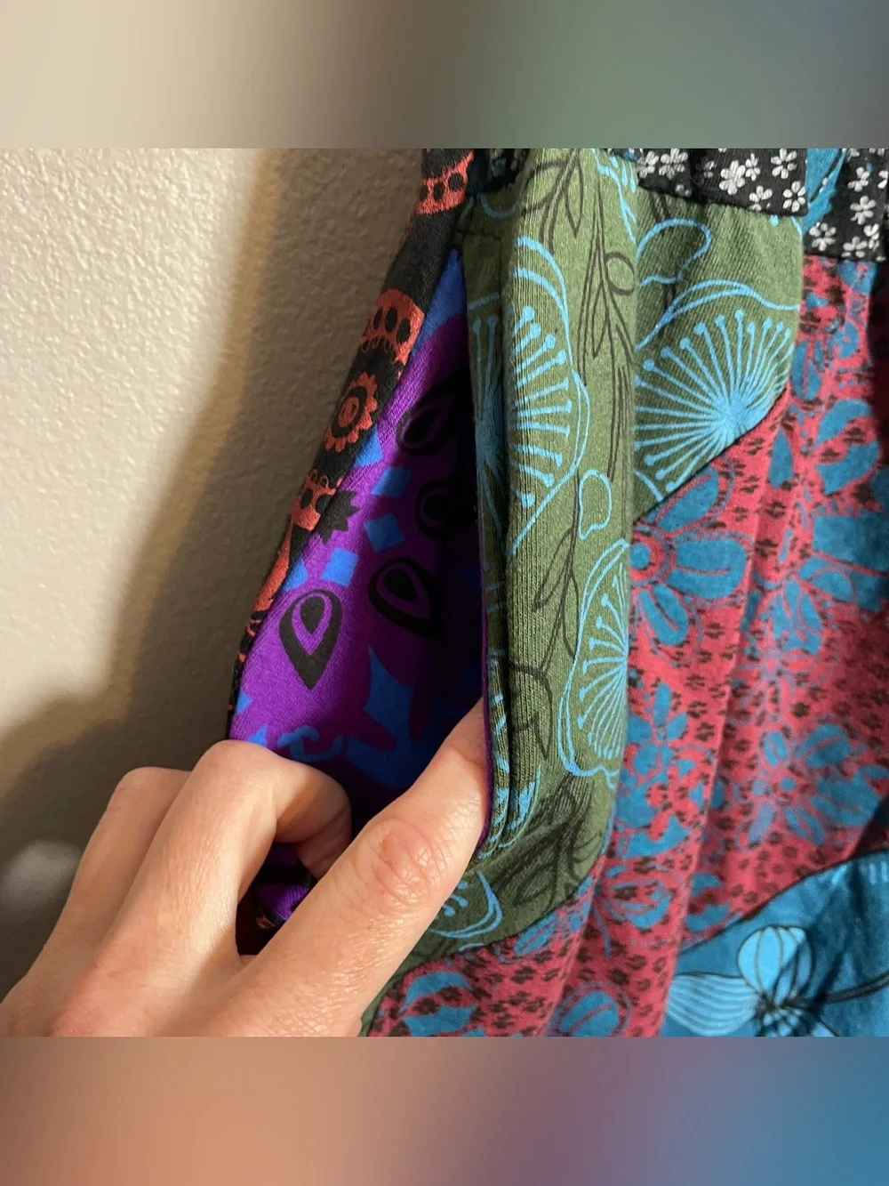 Lunie Va Patchwork style boho hippie midi skirt